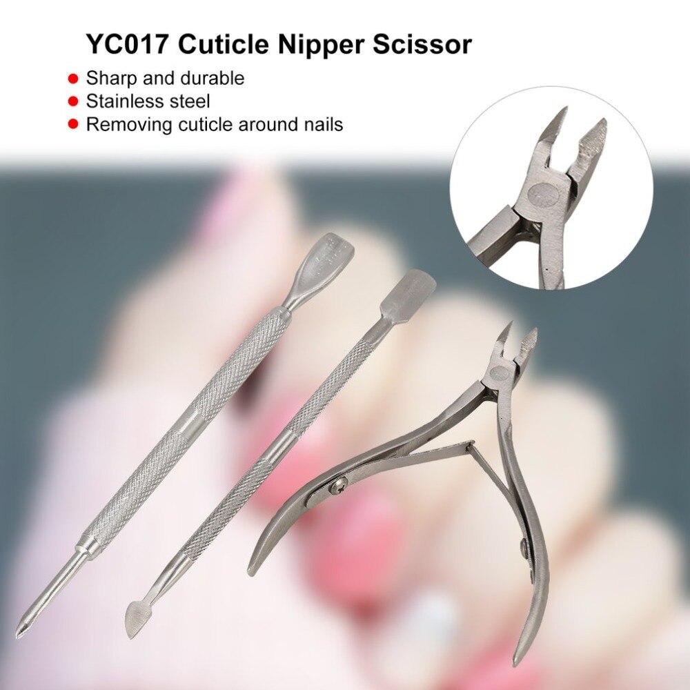 3 PCS/lot Nail Art Manicure Tools Kits Set Stainless Steel Cuticle Spoon Pusher Scissor Nippers Trimmer Nail Clipper Cutter - ebowsos