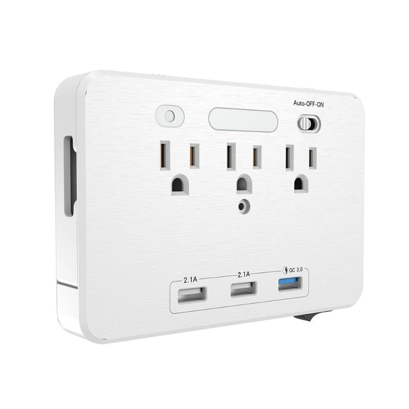 3 USB Ports AC Outlet Socket Wall Mount Surge Protector Night Light Power Strip with Quick Charger 3.0 US Plug New Arrival - ebowsos