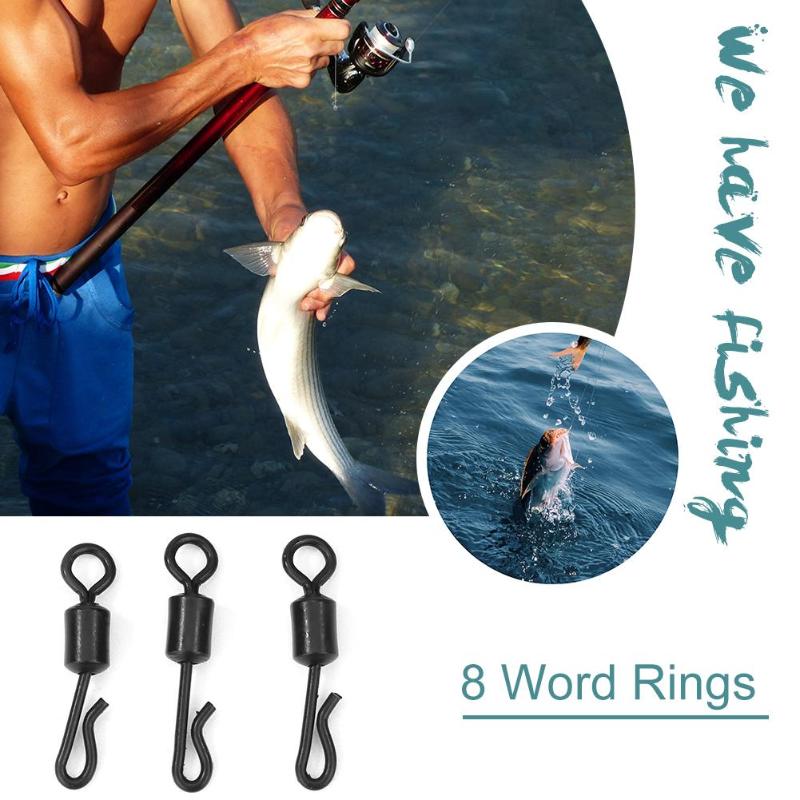 30/50PCS Swivel Snap Solid Rings 8 Word Fishing Connector Steel Ball Bearing Hooks-ebowsos