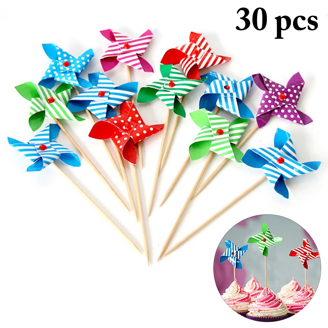 30PCS Cake Topper Mini Birthday Party Series Windmill Toothpick Decorative Cupcake Cake Insert Flag For Birthday Party-ebowsos