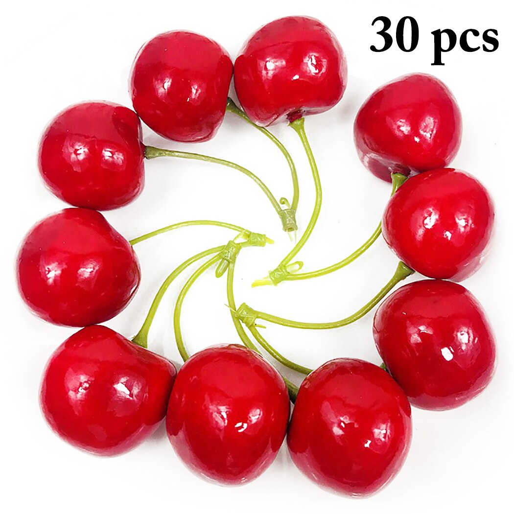 30PCS Simulation Fruit Cherries Fake Cherry Simulation Fruit Shooting Props Fake Fruit Decoration Supplies-ebowsos