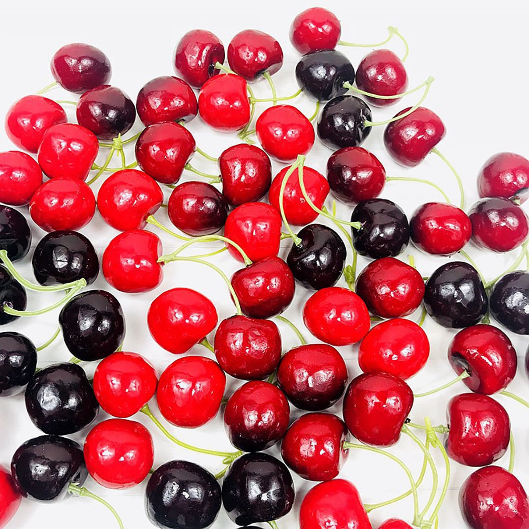 30PCS Simulation Fruit Cherries Fake Cherry Simulation Fruit Shooting Props Fake Fruit Decoration Supplies-ebowsos