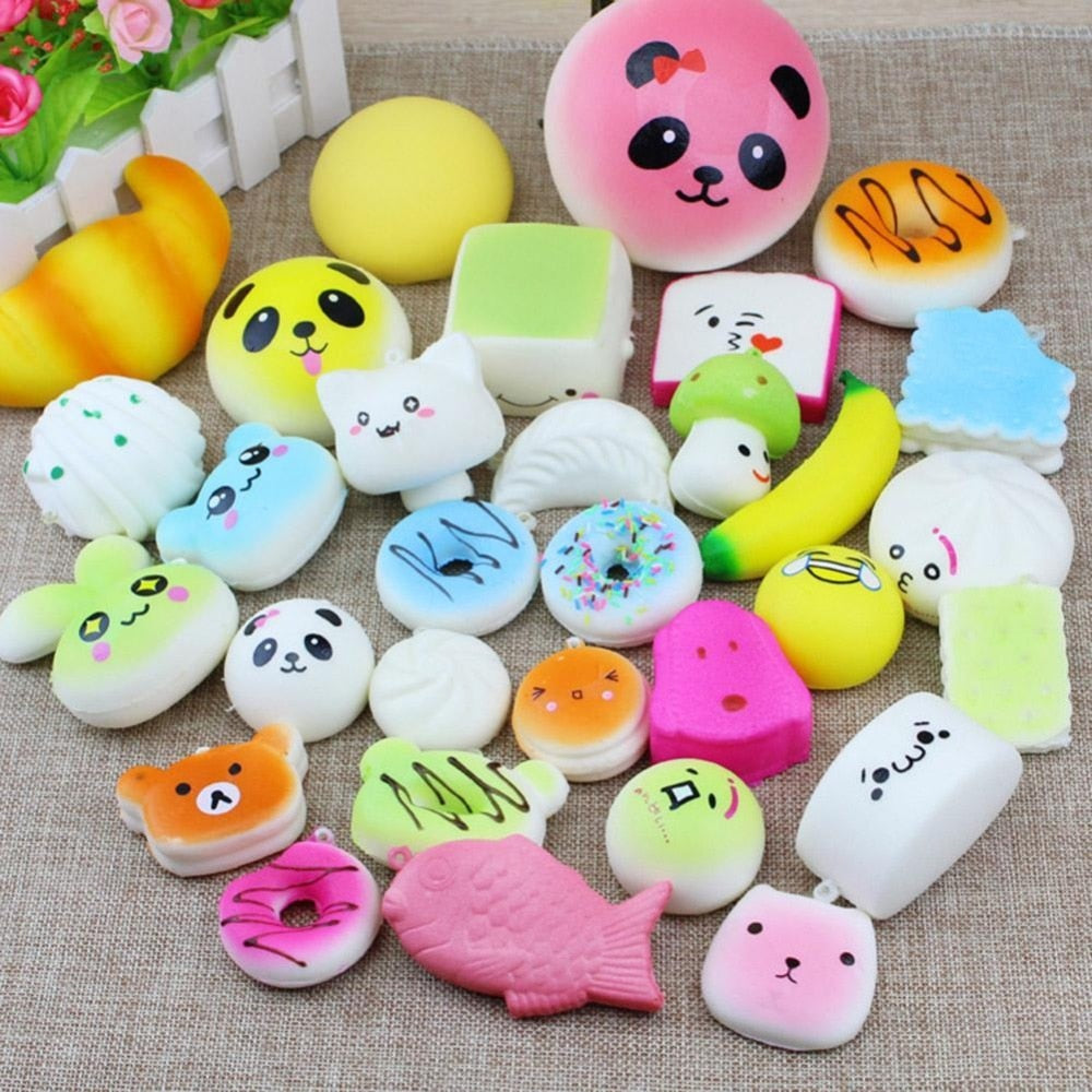 30Pcs/Lot Squishy Toys Cute Panda Bread Cake Donut Charm Antistress Squishies Slow Rising For Kids Phone Straps Send Randomly-ebowsos