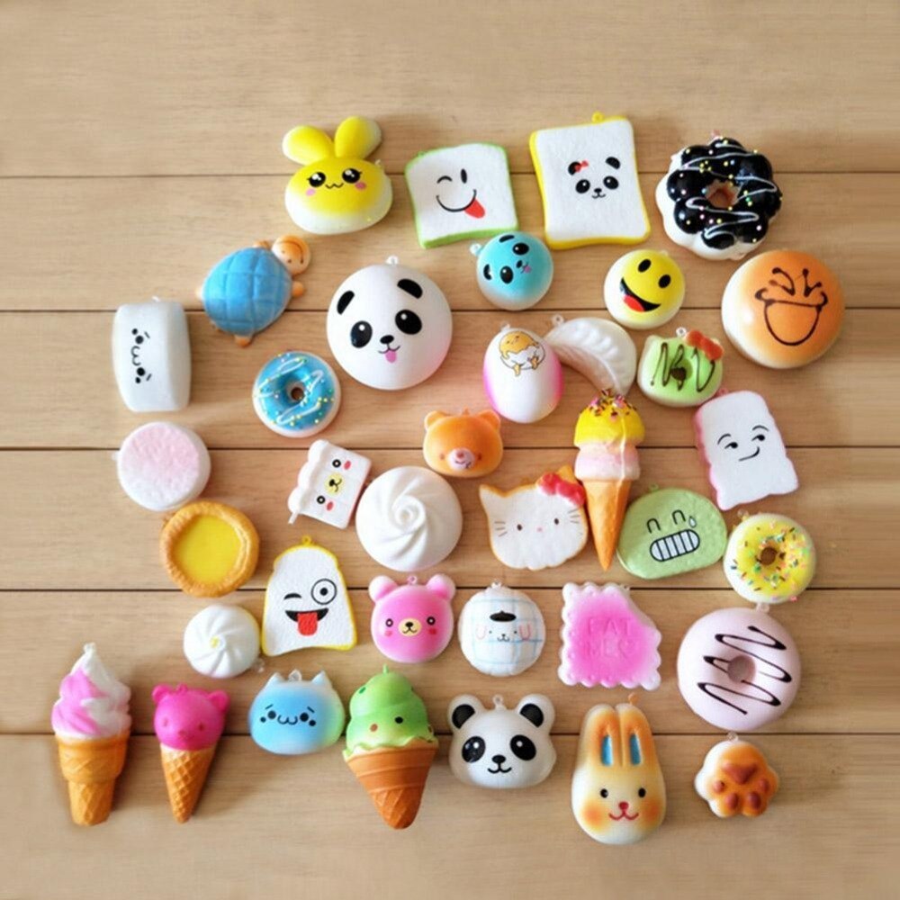 30Pcs/Lot Squishy Toys Cute Panda Bread Cake Donut Charm Antistress Squishies Slow Rising For Kids Phone Straps Send Randomly-ebowsos