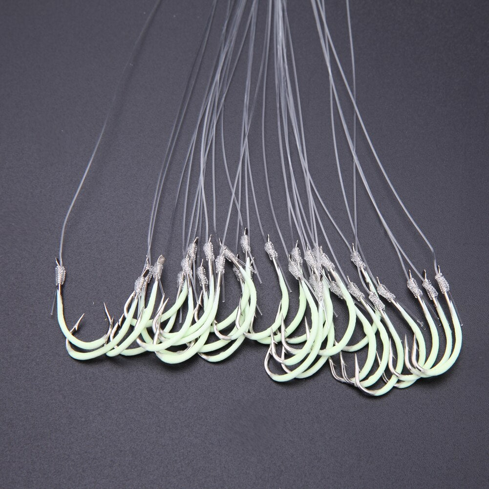 30Pcs Luminous Fishing Hook Barbed Tackle High Carbon Steel Fishing String Hook With Agrafe Line US#V-ebowsos