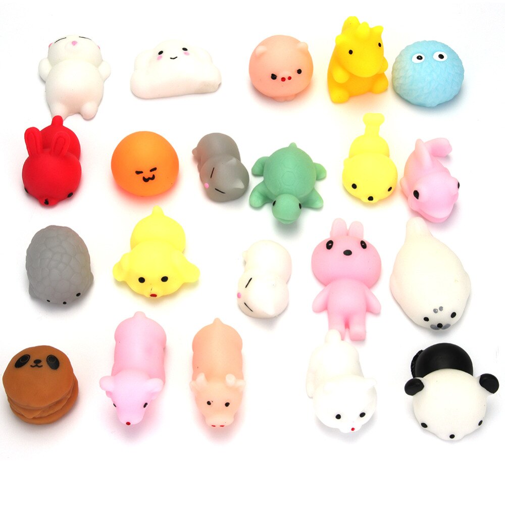 30pcs/lot Squeeze Cat Mochi Toy Accessories Silicone Fidget Hand Rising Cartoon Animals Squeeze Pinch Toy Animal Styles Random-ebowsos