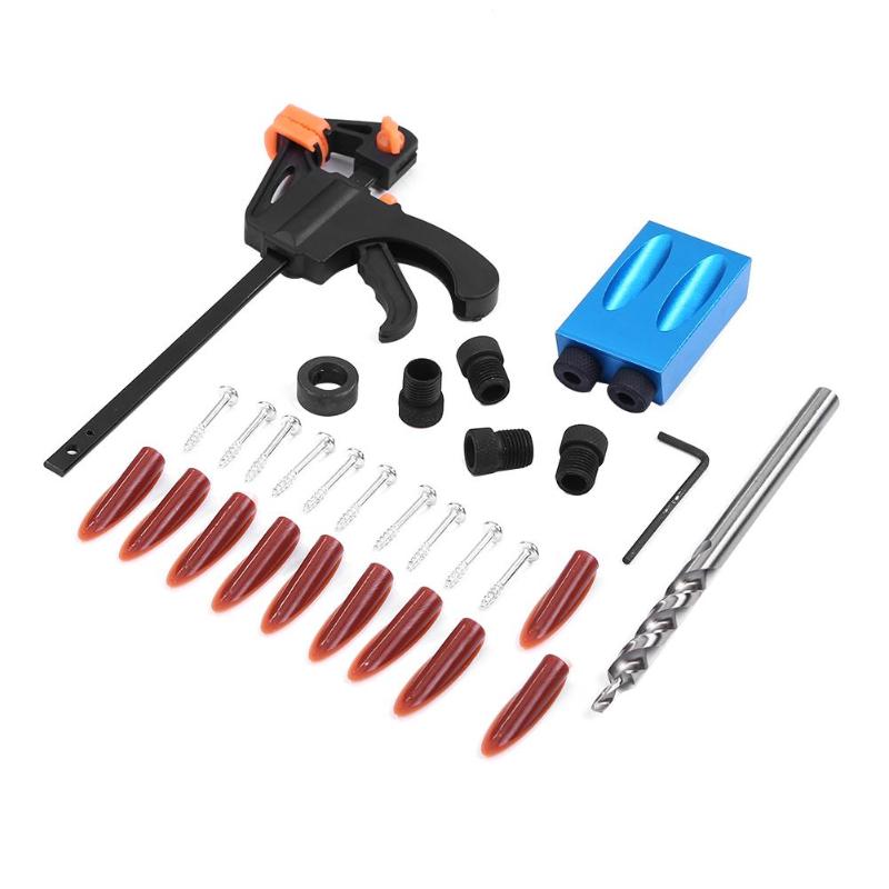 31pcs/set New Oblique Hole Locator Drill Bits Jig Clamp Kit for Woodworking Nut 2pcs for Size Screw Drill Bit 6/8/10mm - ebowsos