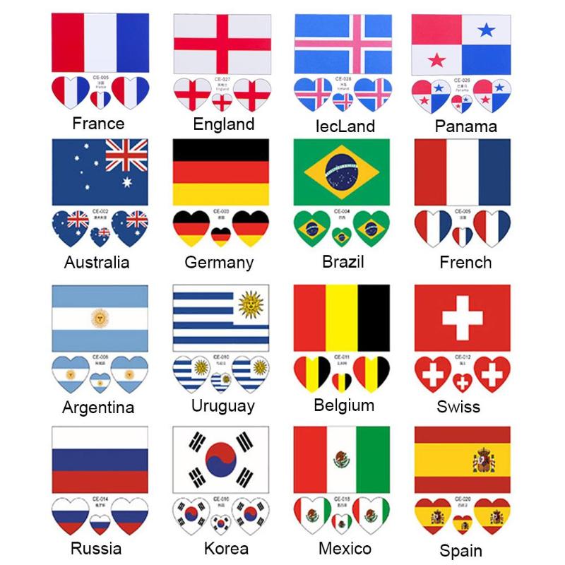 32 Teams World cup National Tattoo Sticker Temporary Brazil Waterproof Football Game Body Face Hand Tattoo-ebowsos