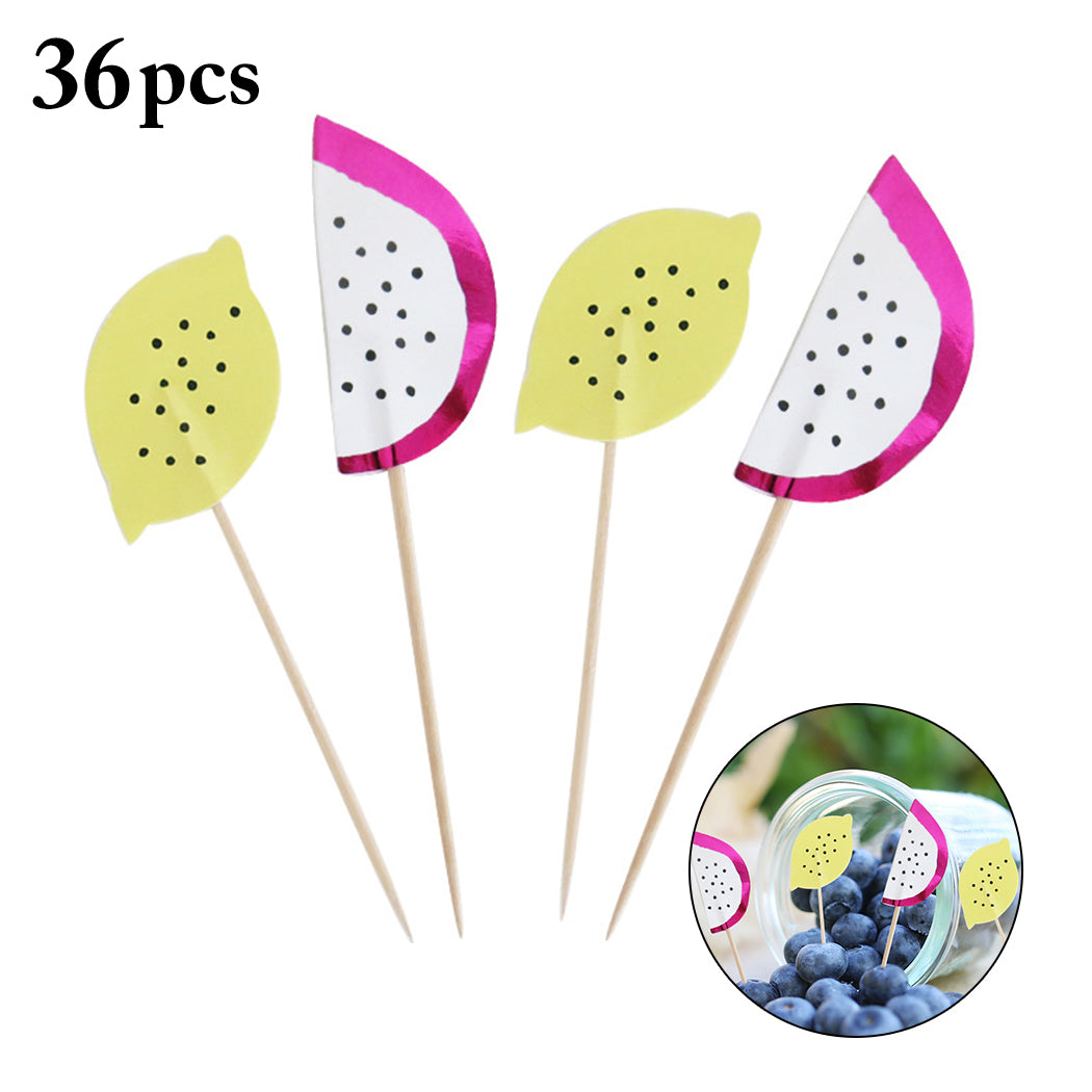 36PCS Cake Decoration Insert Card Hawaii Summer Fruit Theme Birthday Party Arrangement Supplies Dessert Insert Fruit Sign Flag-ebowsos