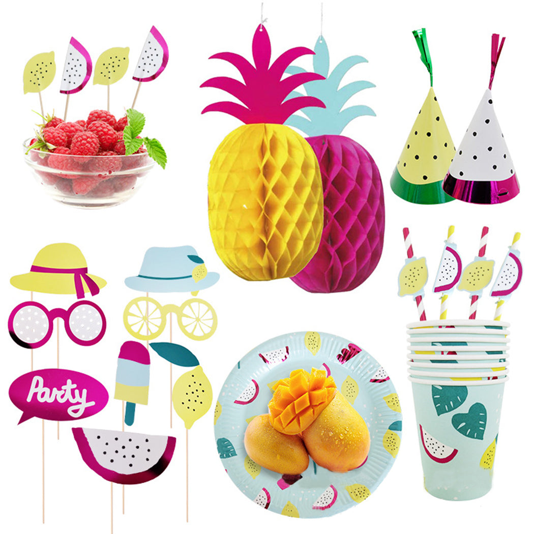 36PCS Cake Decoration Insert Card Hawaii Summer Fruit Theme Birthday Party Arrangement Supplies Dessert Insert Fruit Sign Flag-ebowsos