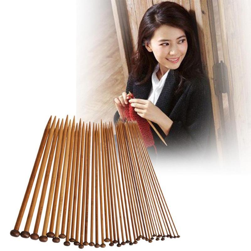 36pcs 18 Size Carbonize Bamboo Sewing Tool Single Pointed Crochet Knitting Needles Sweater Household Sewing Supplier Accessories - ebowsos