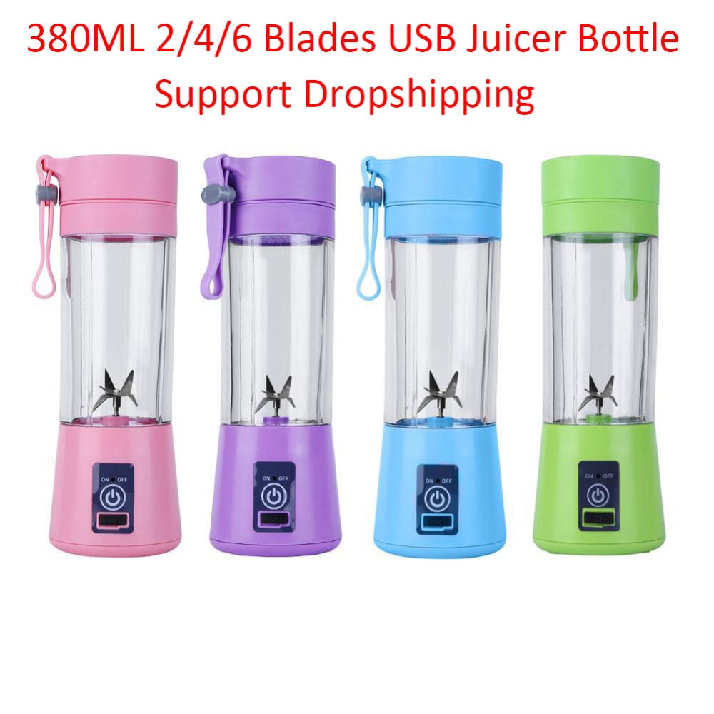 380ML 2/4/6 Blades Handhels USB Juicer Bottle Portable USB Electric Fruit Citrus Lemon Juicer Blender Squeezer Reamer Machine - ebowsos