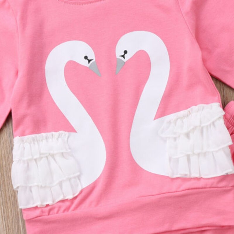 3D Swan Baby Girl Clothes Sets Long Sleeve Cotton Outfit Clothes Tops T-shirt Leggings Pants Set - ebowsos