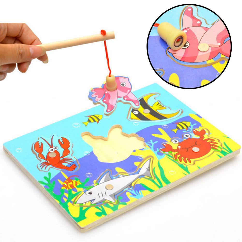 3D Wooden Magnetic Fishing Puzzles Toys Educational Jigsaw Development Creativity Funny Game Toy For Kids Baby Gifts-ebowsos