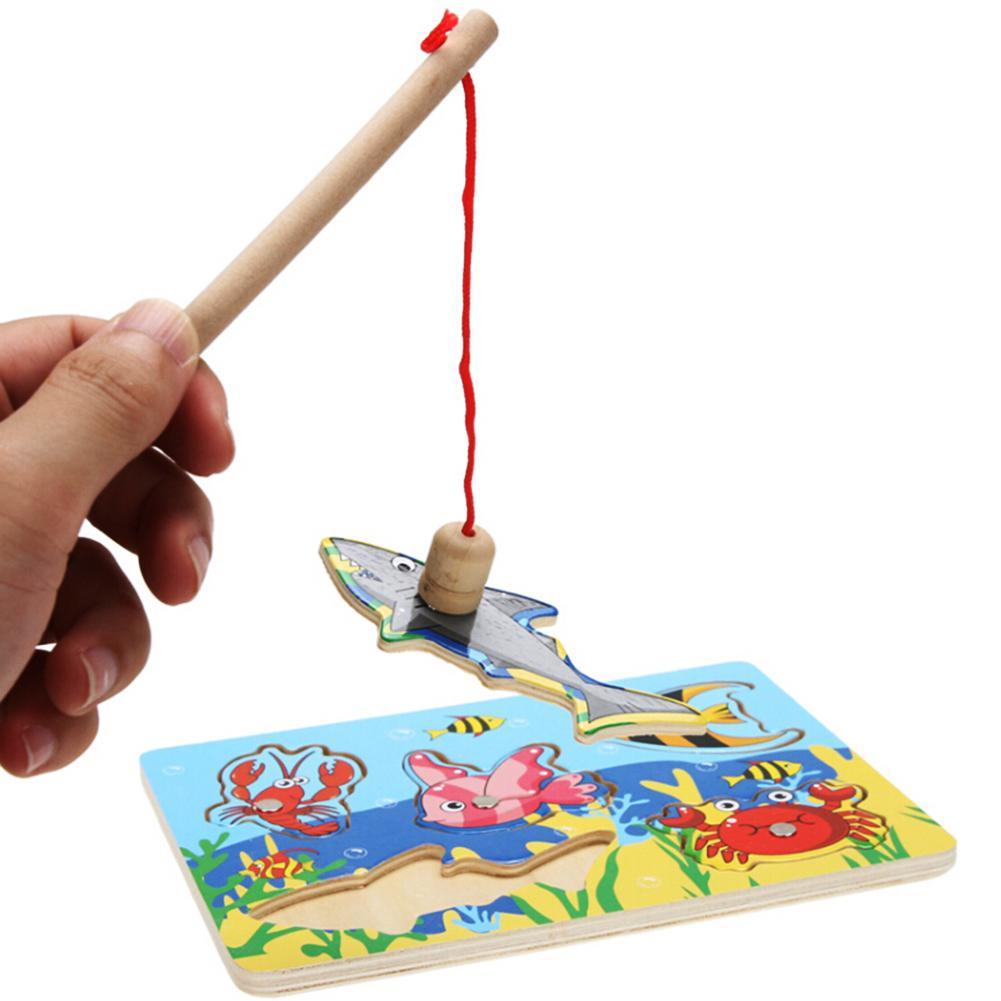 3D Wooden Magnetic Fishing Puzzles Toys Educational Jigsaw Development Creativity Funny Game Toy For Kids Baby Gifts-ebowsos