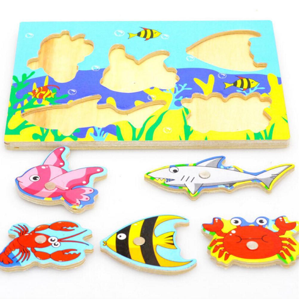 3D Wooden Magnetic Fishing Puzzles Toys Educational Jigsaw Development Creativity Funny Game Toy For Kids Baby Gifts-ebowsos