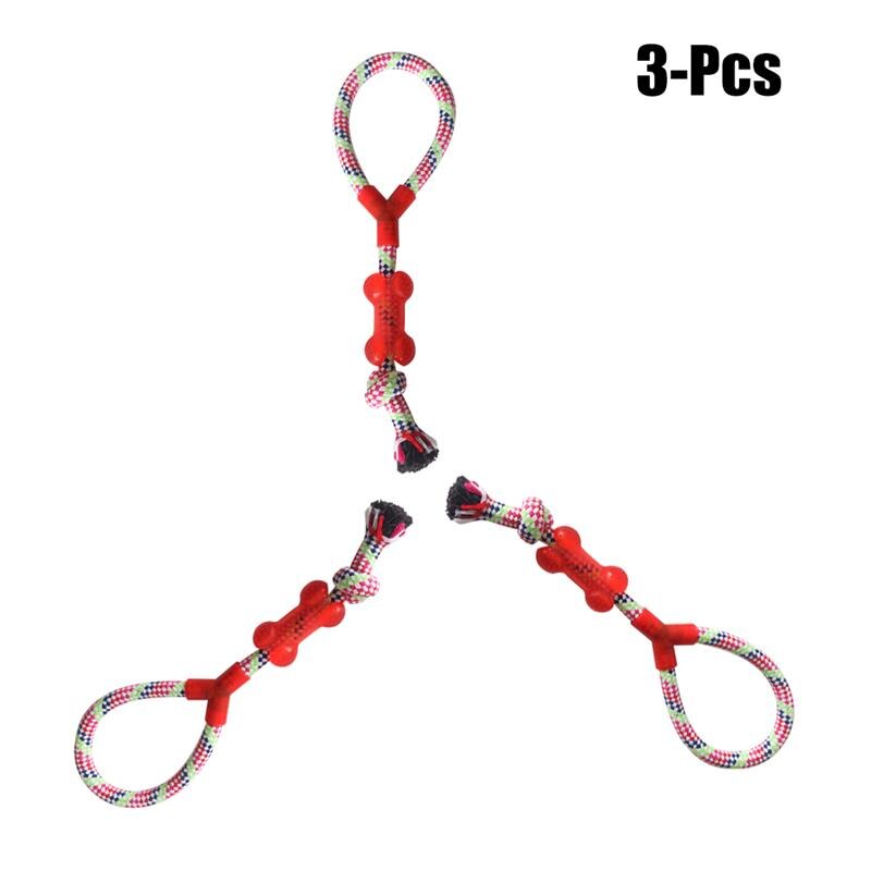 3PCS Cotton Rope Dog Toy Puppies Chew Tooth Cleaning Cotton Rope Handle Knot Bite Resistant Ball Teeth Pet Toys For Dogs-ebowsos