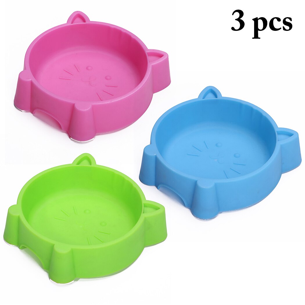 3PCS Cute Pet Bowl Creative Portable Plastic Cat Face Multipurpose Cat Bowl Dog Bowl Green + Blue + Pink Pet Supplies-ebowsos