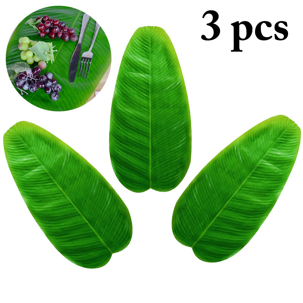 3PCS Hawaiian Banana Leaf Table Mat Placemat Table Flag Green Leaf Simulation Plant Desktop Wall Decoration Supplies-ebowsos