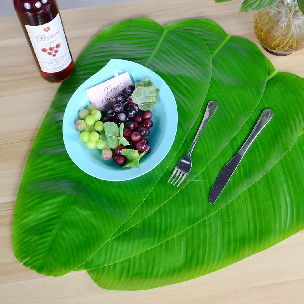 3PCS Hawaiian Banana Leaf Table Mat Placemat Table Flag Green Leaf Simulation Plant Desktop Wall Decoration Supplies-ebowsos