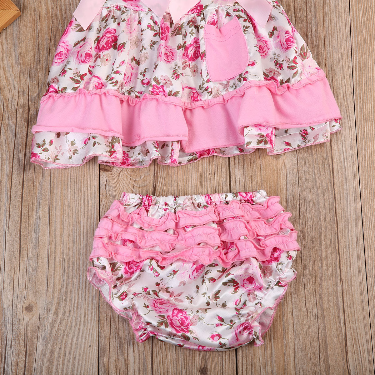 3PCS Infant Baby Girls Floral Ruffle Sleeveless Tops Pants  Shorts Outfit Clothes set - ebowsos