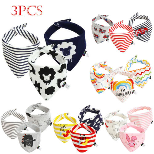 3PCS Newborn Baby Bib Infant Kid Boy Girl Burp Cloths Cotton Bibs Soft Triangle Head Scarf Dribble Feeding Towel - ebowsos