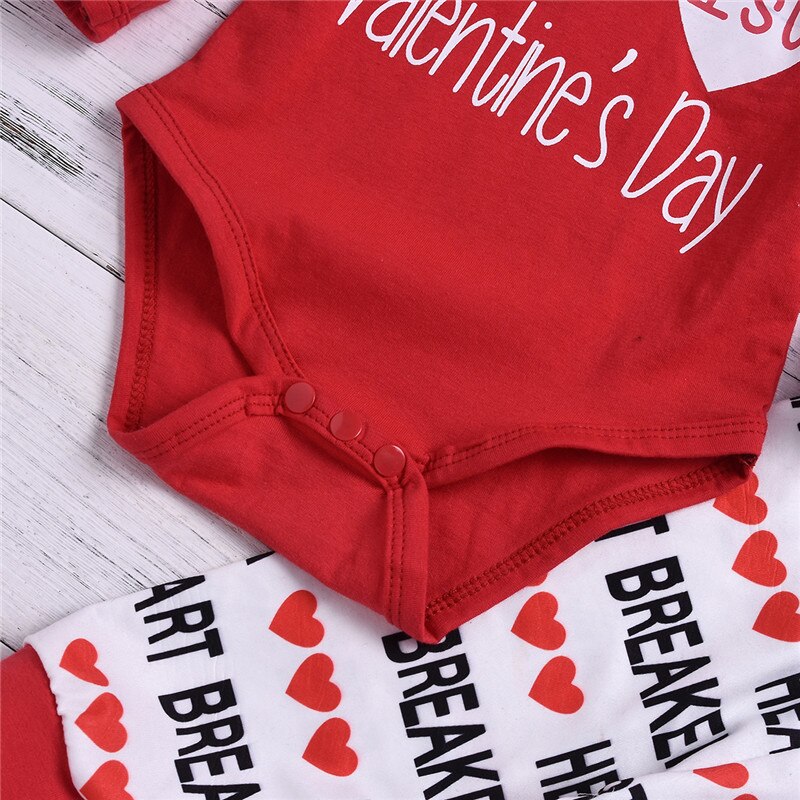 3PCS Newborn Baby Girl Boy My 1st Valentine's Day Romper Pants Baby Clothes Set 0-18M - ebowsos