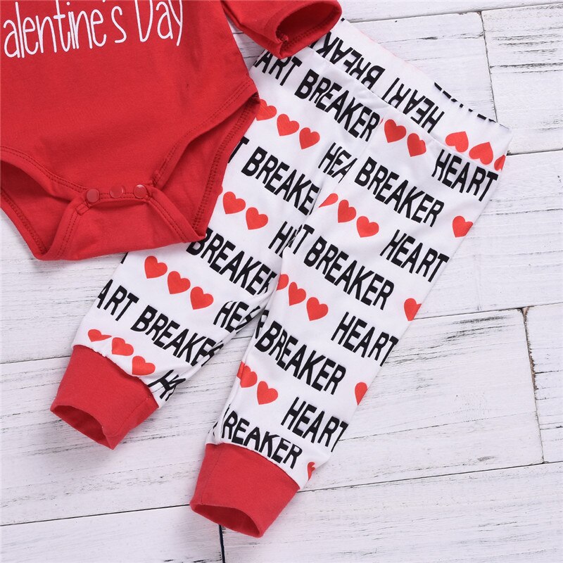 3PCS Newborn Baby Girl Boy My 1st Valentine's Day Romper Pants Baby Clothes Set 0-18M - ebowsos