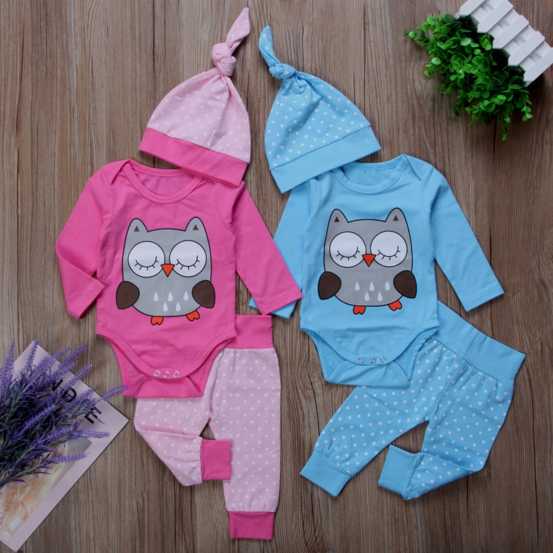 3PCS  Newborn Baby Girl Boy Tops Romper +Long Pants Hat Outfits Clothes set 0-18M - ebowsos