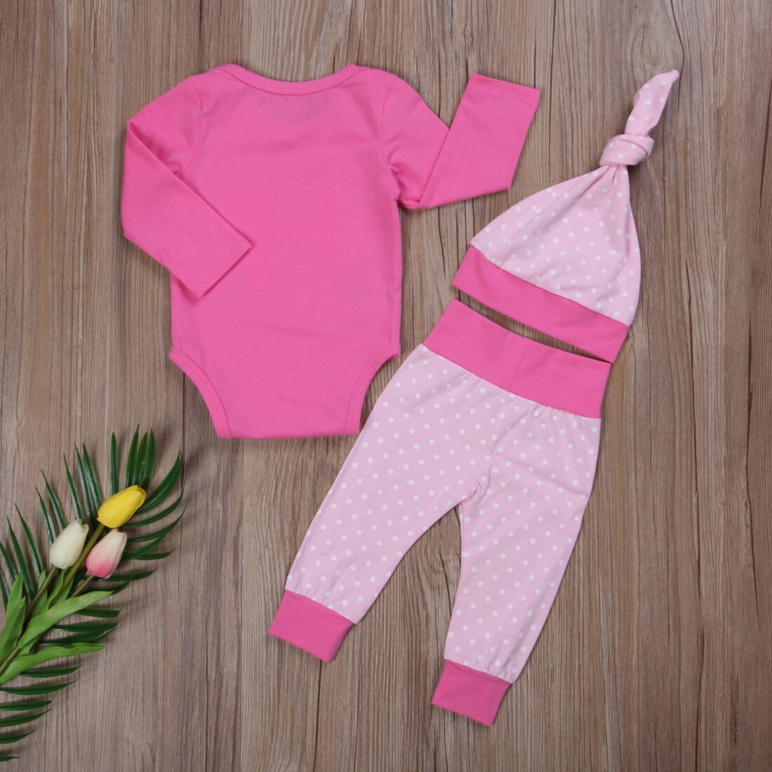 3PCS  Newborn Baby Girl Boy Tops Romper +Long Pants Hat Outfits Clothes set 0-18M - ebowsos