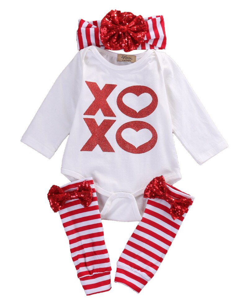 3PCS Newborn Infant Baby Girl Romper Bodysuit+Leg Warmers Outfits Valentine's Day Clothes Set - ebowsos