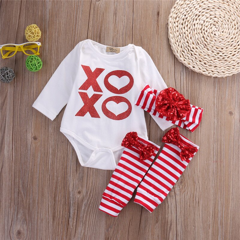 3PCS Newborn Infant Baby Girl Romper Bodysuit+Leg Warmers Outfits Valentine's Day Clothes Set - ebowsos