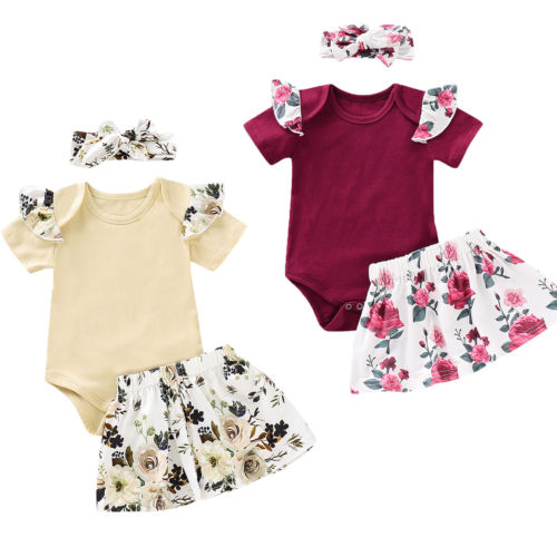 3PCS Newborn Kids Baby Girl Outfits Clothes Romper Bodysuit Tutu Skirt Headband Cotton Baby Clothing - ebowsos