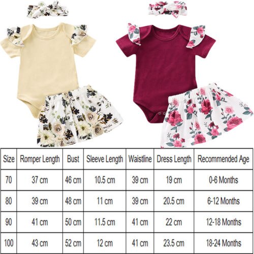 3PCS Newborn Kids Baby Girl Outfits Clothes Romper Bodysuit Tutu Skirt Headband Cotton Baby Clothing - ebowsos