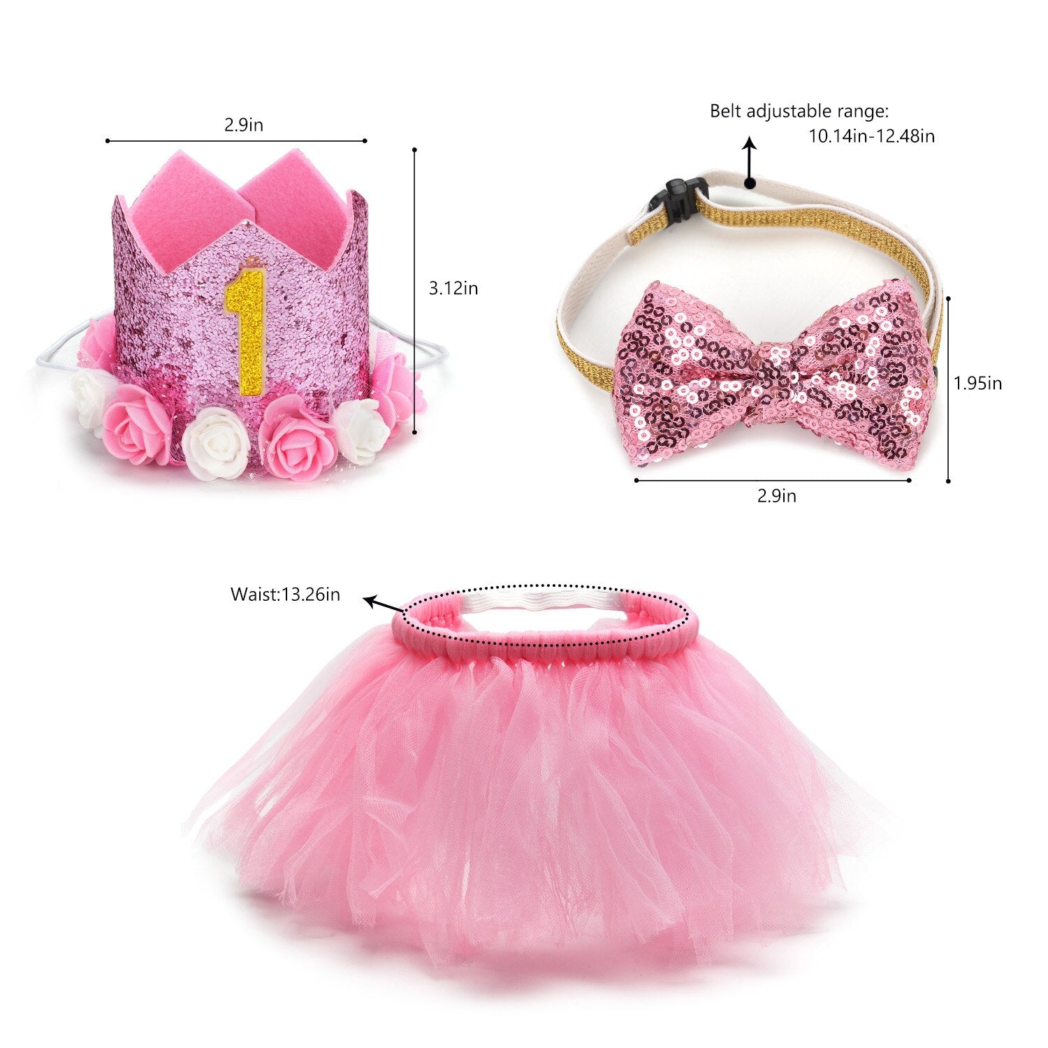 3PCS Pet Birthday Costume Set Fashion Sequin Birthday Hat With Bowtie Tutu Skirt Pet Clothing & Accessories Cat Dog Supplies-ebowsos