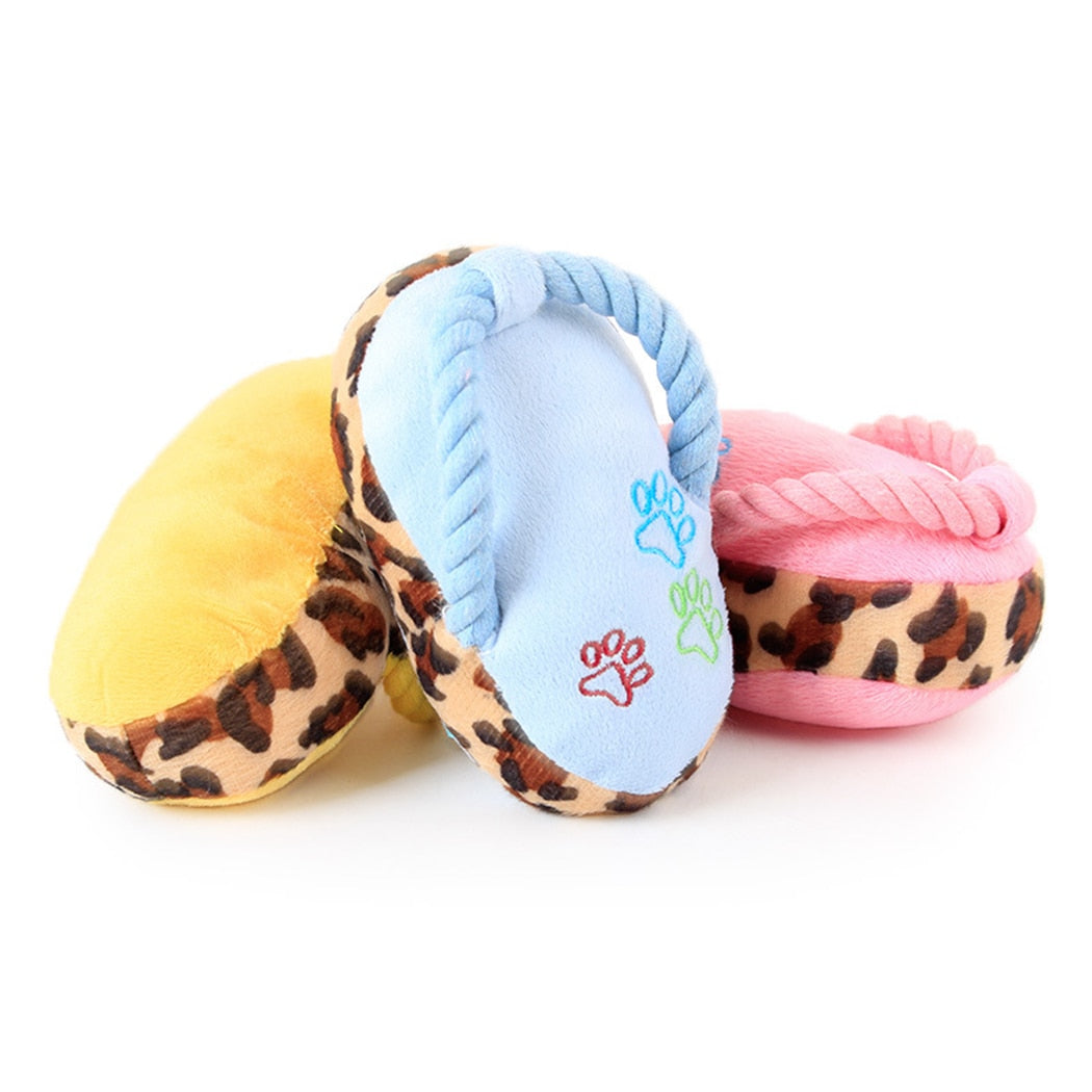 3PCS Plush Flip Flops Pet Teddy Toy Dog Paw Print Bite-Resistant Toy Dog Chew Toy 3 Color Package-ebowsos