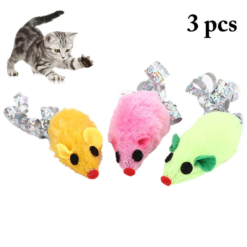 3PCS Plush Mouse With Ring Paper Tail Cat Toy Mice Shape Toy Creative Sprinkle Tail Plush Toy Pet Supplies Random Color-ebowsos