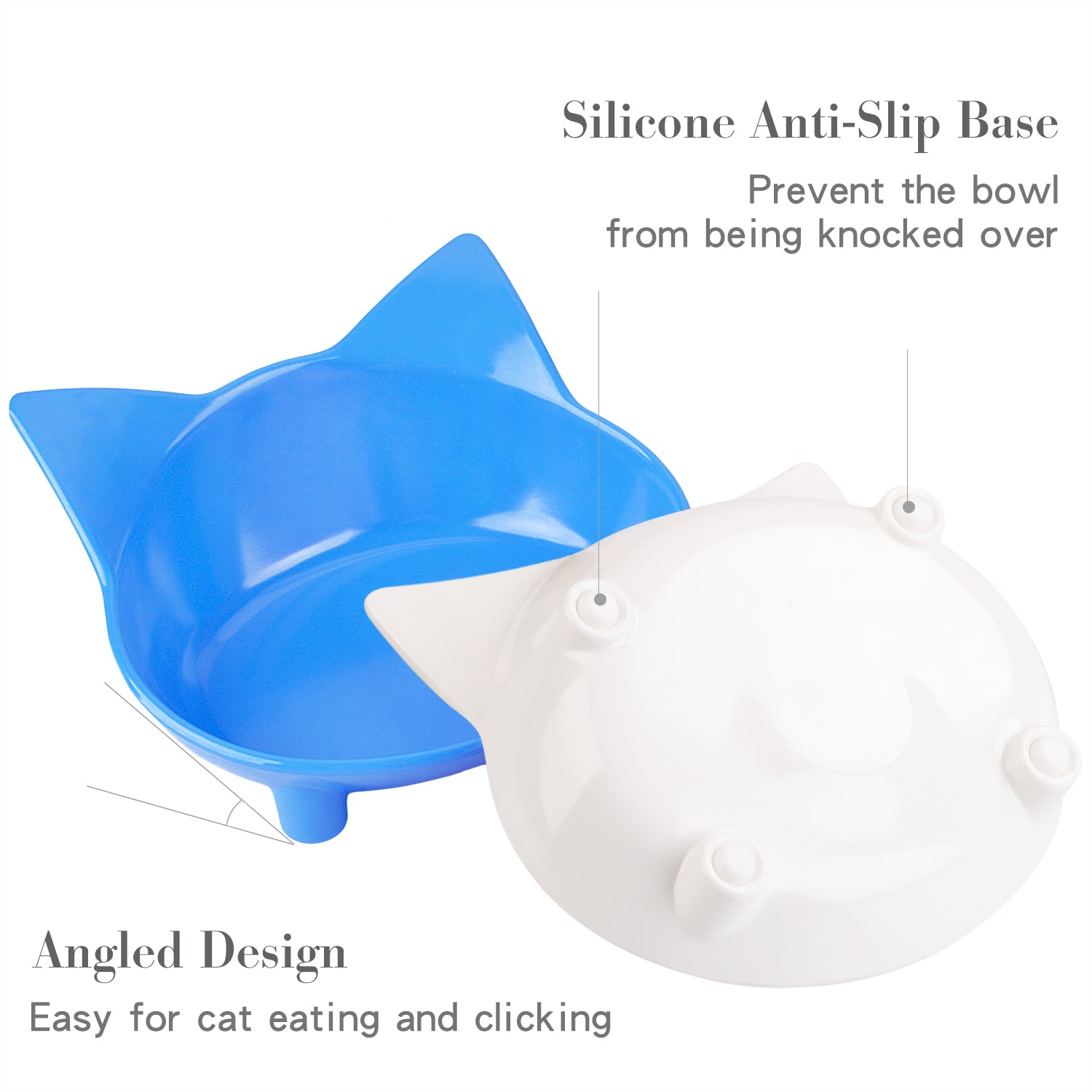 3PCS Safety And Environmental Protection Pet Bowl Cartoon Cat Shape Non-Slip Dog Bowl Cat Bowl For Food Water Pink Blue White-ebowsos