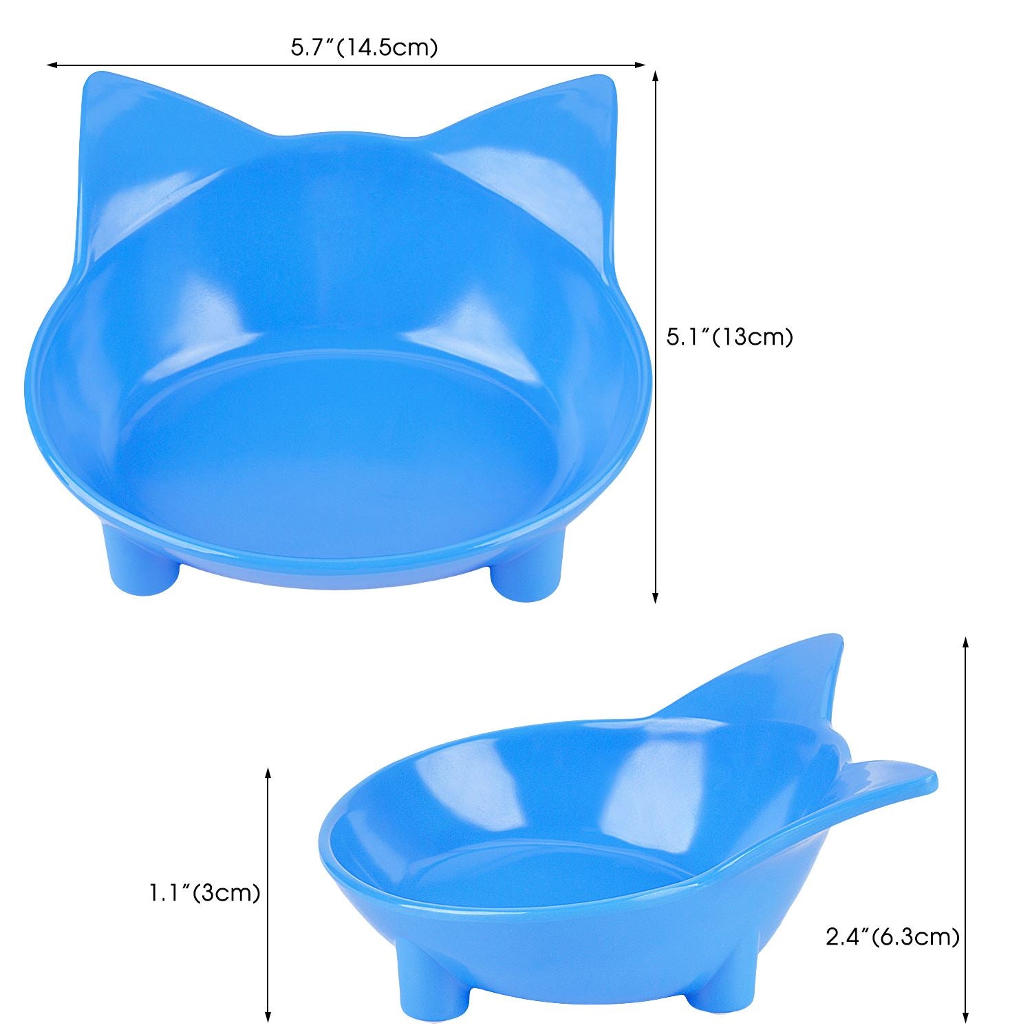 3PCS Safety And Environmental Protection Pet Bowl Cartoon Cat Shape Non-Slip Dog Bowl Cat Bowl For Food Water Pink Blue White-ebowsos