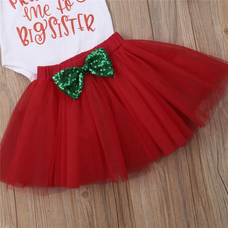 3PCS Santa Baby Girls Princess Big Sister Santa Romper+Tutu Skirts Red XMAS Summer Christmas Clothes - ebowsos