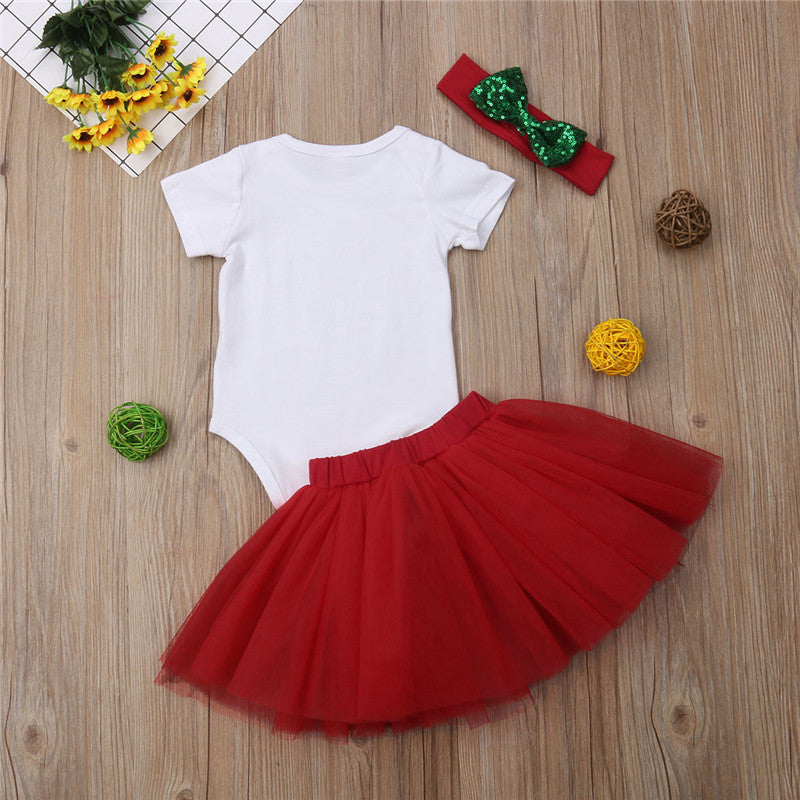 3PCS Santa Baby Girls Princess Big Sister Santa Romper+Tutu Skirts Red XMAS Summer Christmas Clothes - ebowsos