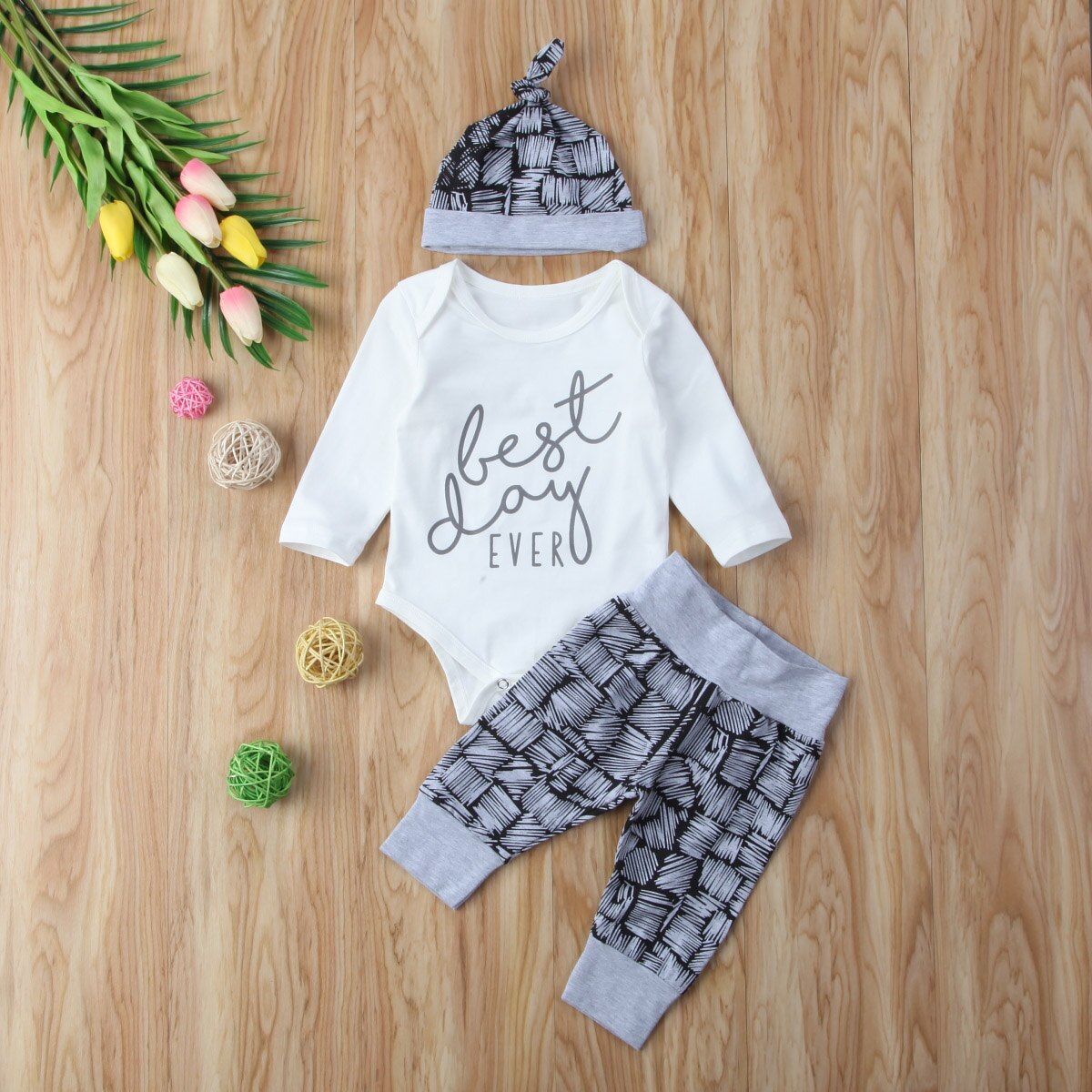 3PCS Set Newborn Baby Boy Girl Clothes Romper Shirt Tops+Long Pants Outfits - ebowsos