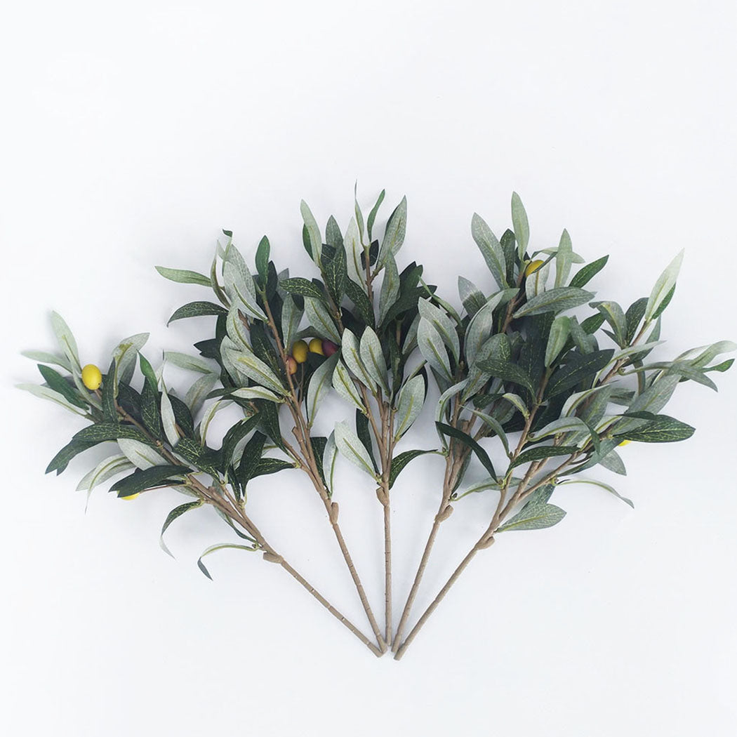 3PCS Simulation Plants Olive Branch Green Artificial 3 Fork Olive Leaf Accessory Simulation Plant Wall Home Wedding Decoration-ebowsos