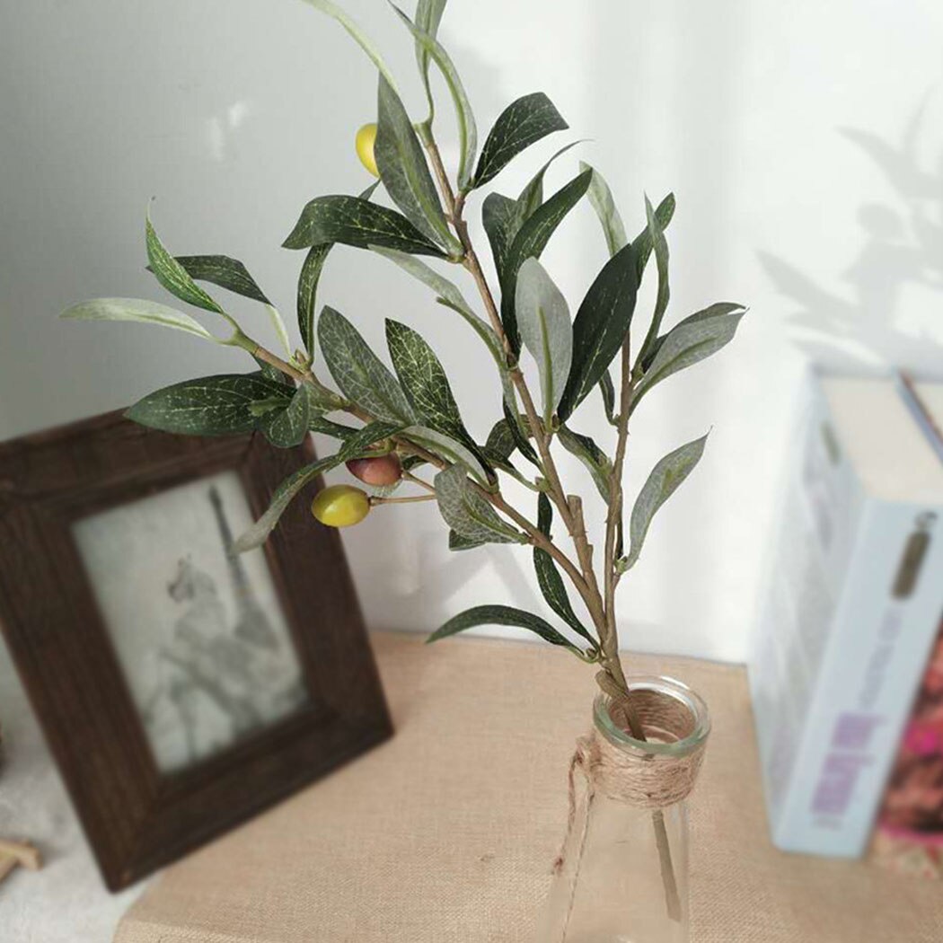 3PCS Simulation Plants Olive Branch Green Artificial 3 Fork Olive Leaf Accessory Simulation Plant Wall Home Wedding Decoration-ebowsos