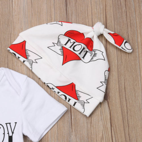 3PCS Valentine\'s Day Set Clothes Newborn Infant Baby Boy Romper Bodysuit + Leggings Pants Outfit - ebowsos