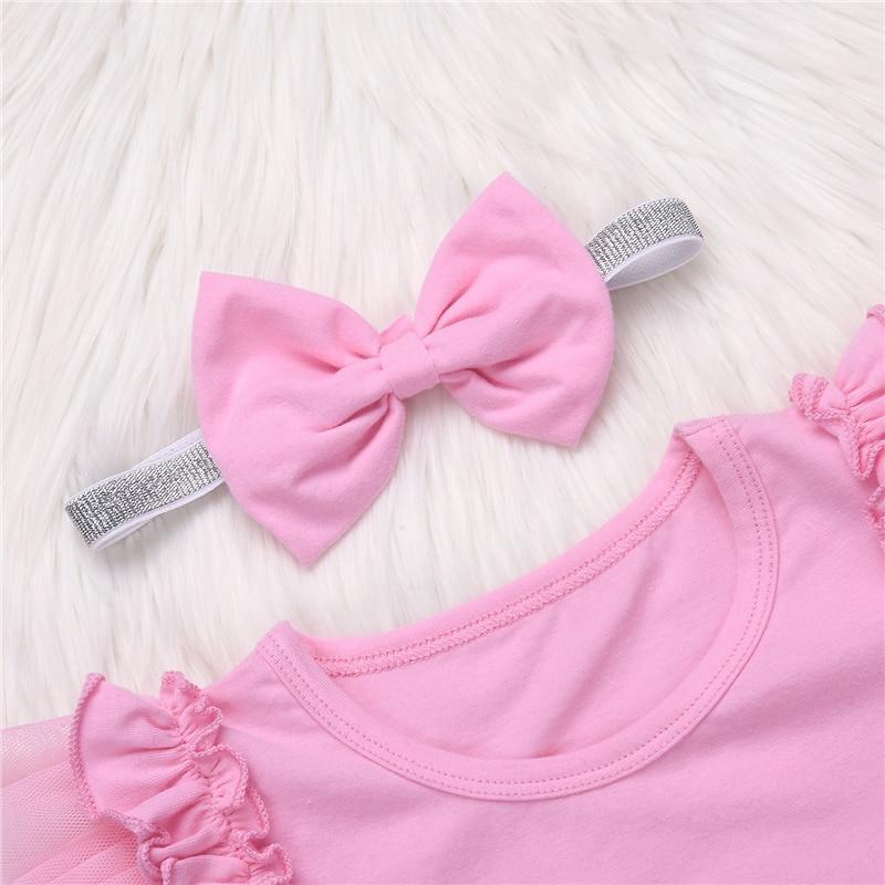 3Pcs Floral Newborn Kids Baby Girl Tops Flying Sleeves Lace Pink T-shirt Shorts Outfits Clothes Summer Cute Set - ebowsos