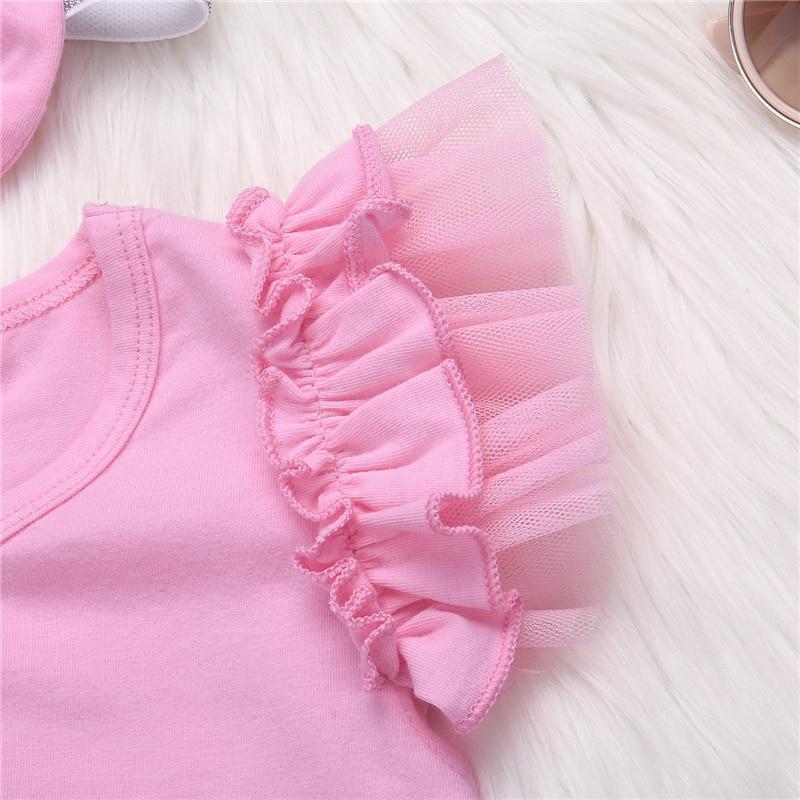 3Pcs Floral Newborn Kids Baby Girl Tops Flying Sleeves Lace Pink T-shirt Shorts Outfits Clothes Summer Cute Set - ebowsos