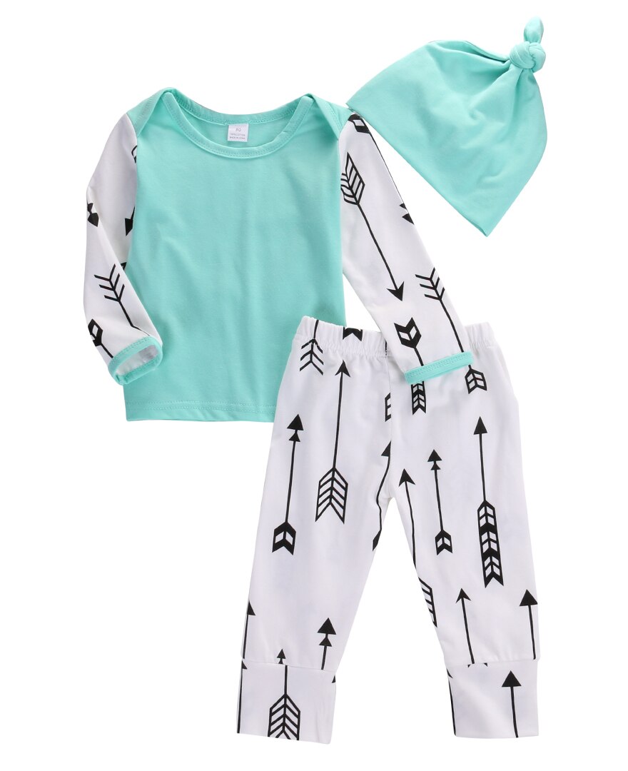 3Pcs Newborn Baby Boy Girl T shirt Top Long Pants Trouser Hat Outfit Set Clothes - ebowsos