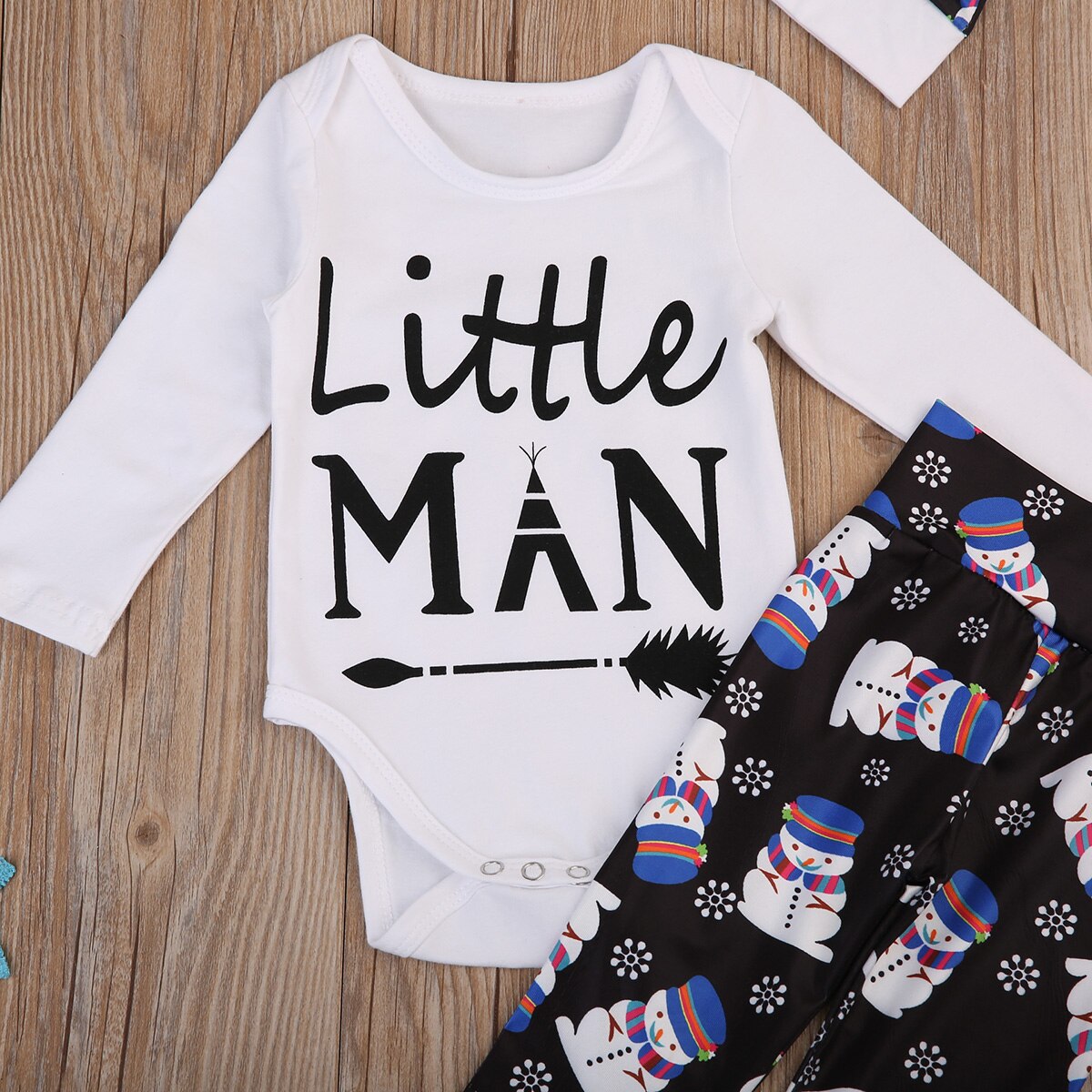 3Pcs Newborn Baby Boy Long Sleeve Tops Romper Pants Hat Outfits Set Clothes Cute - ebowsos