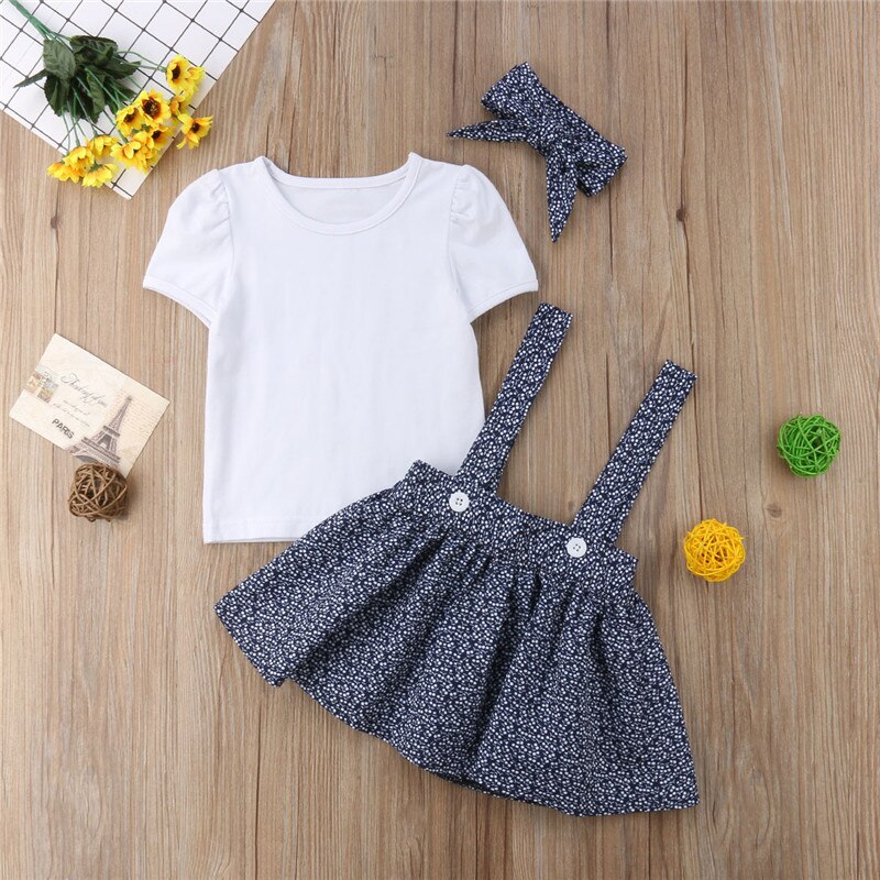 3Pcs Newborn Kid Baby Girl Clothes Sets Short Sleeve Tops Floral Cotton Casual Princess Girl Skirts Party Clothes - ebowsos